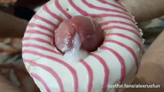 AlexRusFun: Horny skinny teen fucks a donut with a big dick
