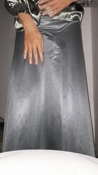 Satin Silver Long Skirt Pissed and Cum Rag