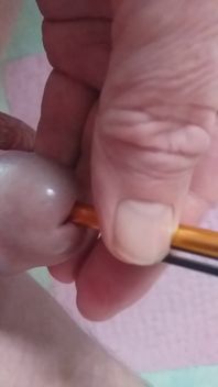 Daddy Stands on the Toilet and Plays with His Penis but a Pen