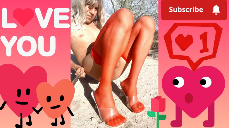 Misaelechowski: She Strips Naked in Public with Red Pantyhose and Heels