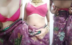 Indian Gay Crossdresser Bottom Gaurisissy Showing Her Big Boobs in Purple Saree thumbnail