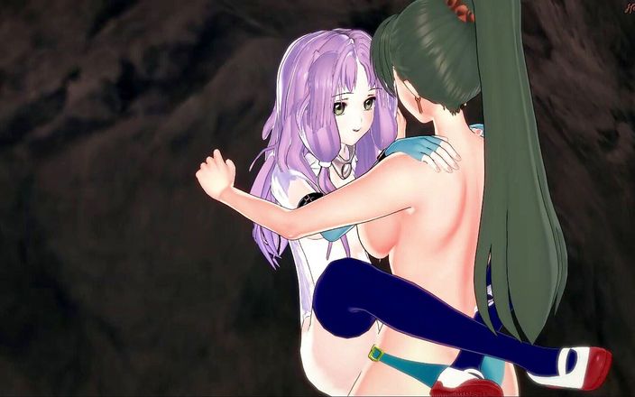 Hentai Smash: 弗洛琳娜与lyn发生女同性恋，骑她的穿戴式假阳具。火纹章成人动漫。
