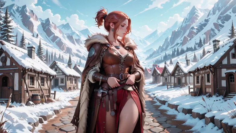 Tay Swift X: Redhead Warrior in Snow! Forbidden Leather Armor Seduction in Medieval...