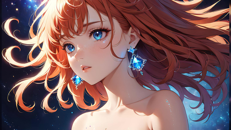 LustRender: Voidgazer: een mooie jonge vrouw met glinsterende kosmische sproeten