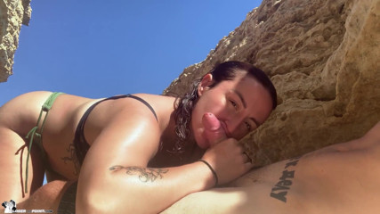 Edita Fantasy: Babe outdoor sucking dick and cum in mouth - closeup