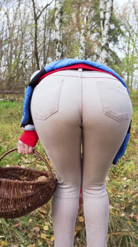 Milf In Tight Pants Collecting Mushrooms In The Woods Ass Fetish