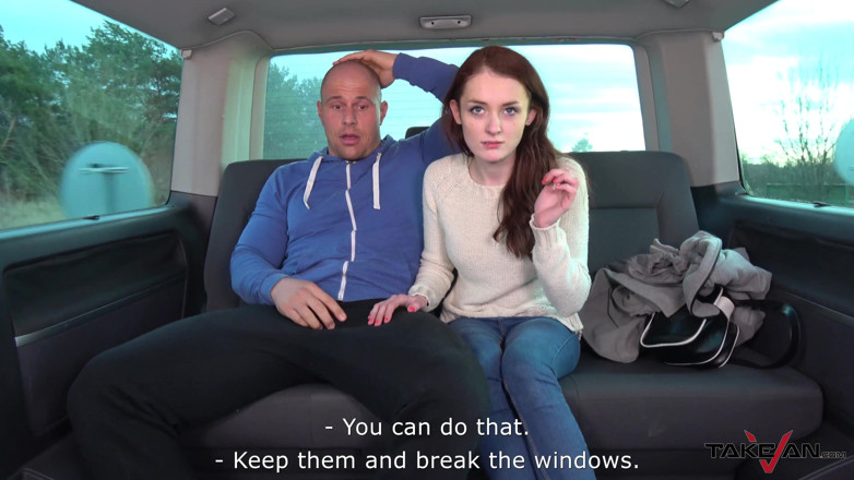 Take Van: クレイジー生姜ふしだらな女は、彼女が彼女の野郎のバンで性交を指示すると考えています