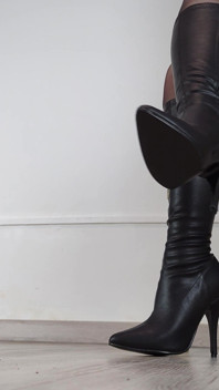 Shoe Collection: Black Leather High Heel Boots - Dame Olga