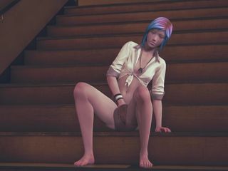 Waifu club 3D: Chloe Price कॉलेज में सीढ़ियों पर हस्तमैथुन करती है