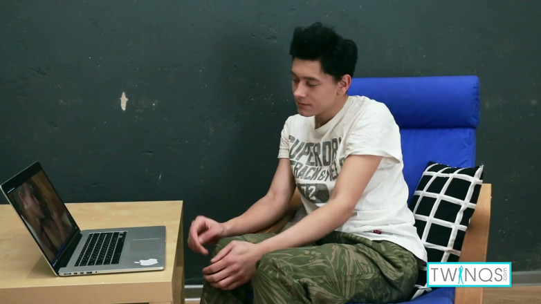 Twin Qs: Porn loving boy Logan gives his twinky stick a good...