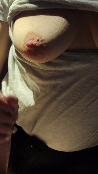 Sexy MILF with Milky Tits Made Petting and Masturbating My Cock Until Cumshot. Risky at My Friend's Garage