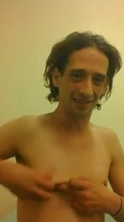 LilTaste: Topless Transgirl Trying to Hold a Pen W/her Tiny Boobs