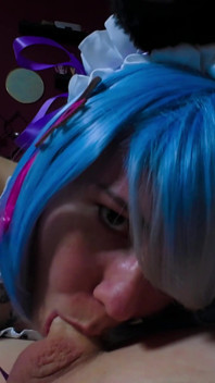 Rem Cosplayer Gives Deepthroat Blowjob and Gets Licked in POV Until She Cums