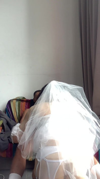 Asian Crossdresser in White Lingerie & Veil Hot Moans