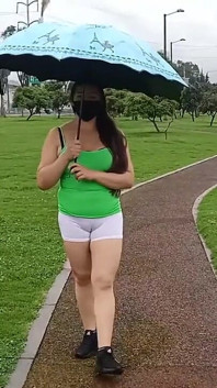 Walking Around in the Rainy Park Showing off My Cameltoe