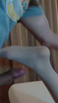 White Nylon Pantyhose Footjob - Soft Asian Feet Make Him Cum Hard