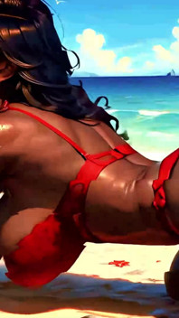 4K 100% Ai Generated 3D Soft Looping Pmv: Dark-skinned Thick Ass Gentle Twerk on Tropical Beach in Sexy Bikinis