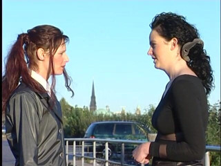 Lucky Cooch: Redhead and brunette babes at the outdoors interview