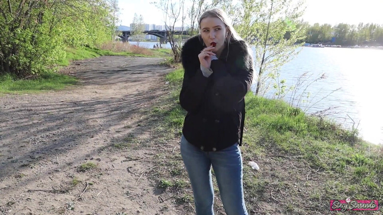 Stacy_Starando: Young Girl Gives a Blowjob to Her Friend in a...
