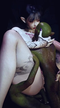 3D BBW Asian MILF Have First Time Threesome Sex with Monster