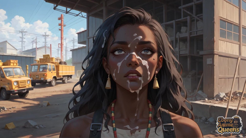 Ebony Anime Queens: Заворожуюча чорна богиня з волоссям із задоволенням, аксесуари шипить у темно-густому х фліку на просоленому сонцем