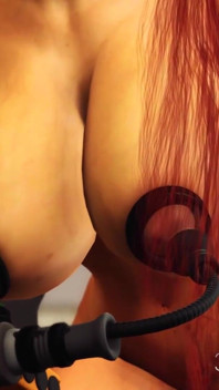 공상 과학 BDSM! 커프스를 입은 빨간 머리의 핫한 개그걸