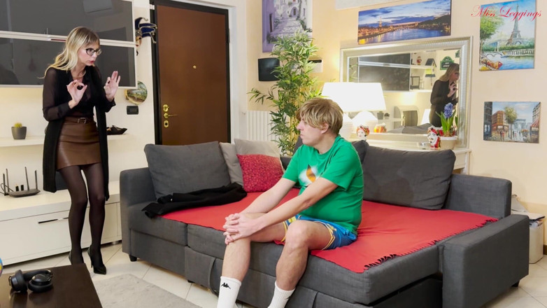 Miss leggings: Stepaunt Is Upset Catching Her Stepnephew Secretly Masturbating with His...