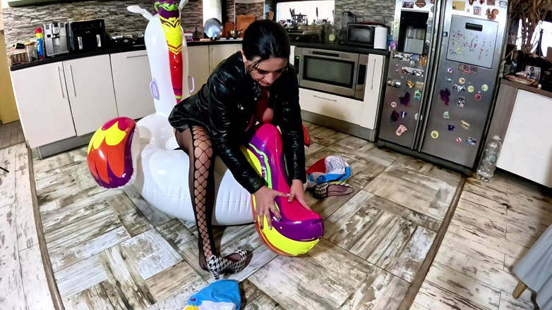 MilfyCalla: Dominant Biker Leather MILF Inflatable Office Fantasy. Beach Balls, Oral,...