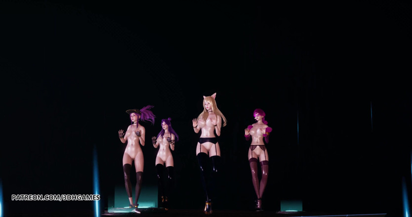 3D-Hentai Games: Popstars Ahri Akali Evelynn Kaisa the best uncensored 3D nude dance
