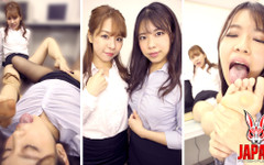 Japan Fetish Fusion: 汗ばんだナイロンの悪臭がオフィスに溢れる:永野風花は真白若菜の臭いつま先の間に舌を埋める