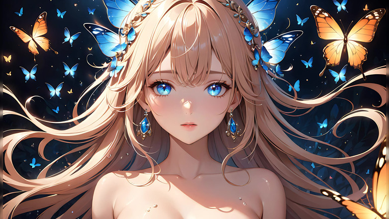 LustRender: Butterfly Radiance si wanita muda cantik dengan sayap bersinar di...
