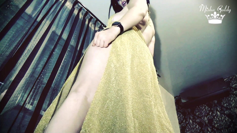 Goddess Misha Goldy: Get off to my shiny dress and to my tease!