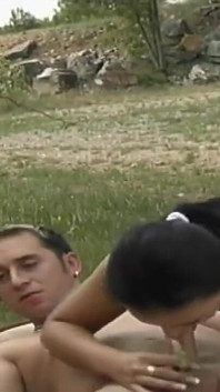 Two young sluts get fucked outdoors by a man with a big hard cock