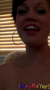 Hot Short-haired MILF Catches Old Man Cum with Her Open Mouth