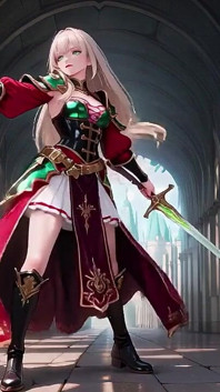 Forbidden Fantasy in Red & Green Armor! Blonde Knight Lounges Seductively While Her Silver -haired Partner Kneels to Serve