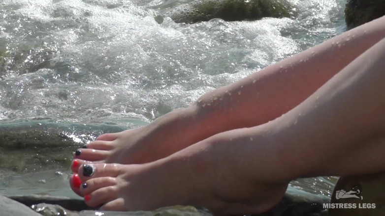 Mistress Legs: Mistress legs barefoot on the summer sea beach