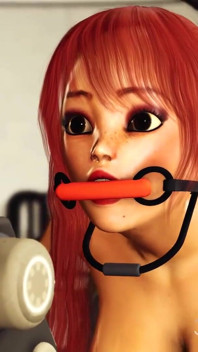 공상 과학 BDSM! 커프스를 입은 빨간 머리의 핫한 개그걸