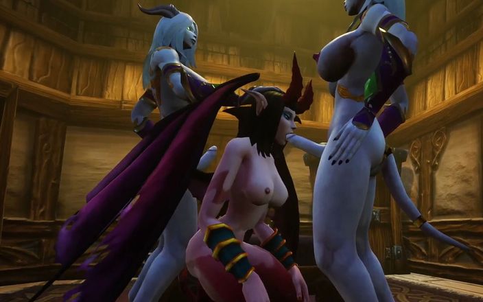 Wraith Futa: Hai futa draenei đụ succubus chơi tay ba: Warcraft Porn Parody