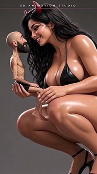 She-diavolo gigante si spoglia in topless per il suo piccolo uomo barbuto - le bacia il tacco alto
