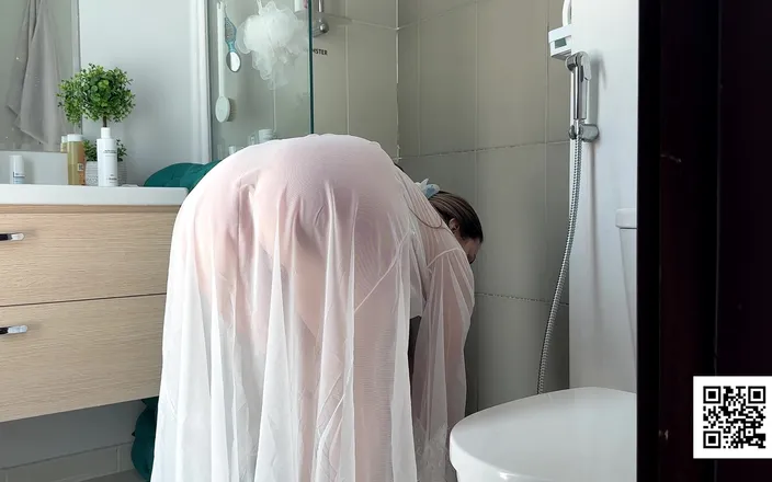 Alina Rai: Stepmom Cleans the Bathroom in Her Sheer Dress. Slowly