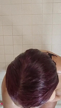 Masturbating My Big Hairy Latina Granny Pussy with Dildo While I Shower