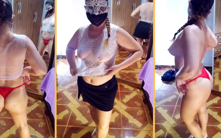 Mirelladelicia: Soyunma, siyah etek, şeffaf beyaz bluz ve kırmızı külot