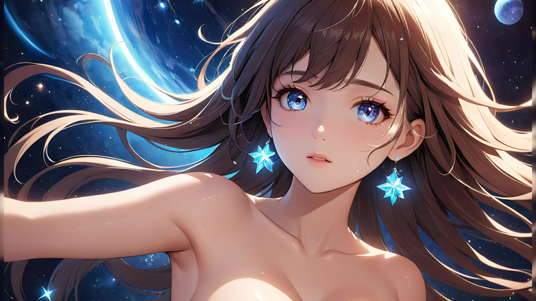 LustRender: Cosmic serenity: gadis cantik dengan stardust di pipinya