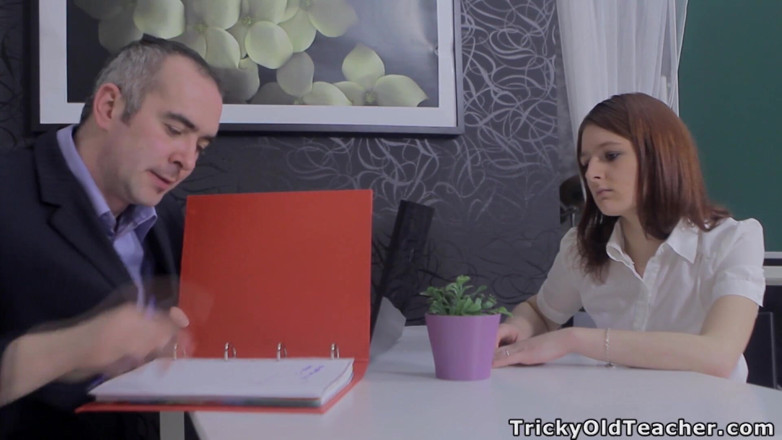 Tricky Old Teacher: Redhead Russian Schoolgirl Fucked on the Teacher's Table