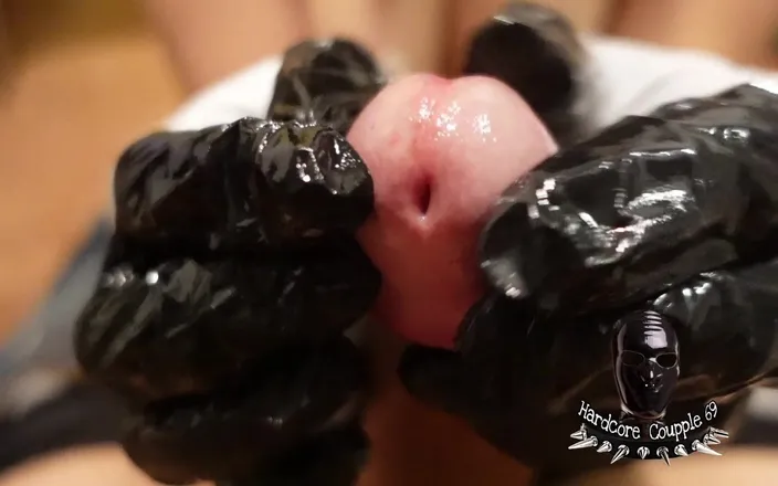 HardcoreC69: Oiled up slow handjob with latex gloves