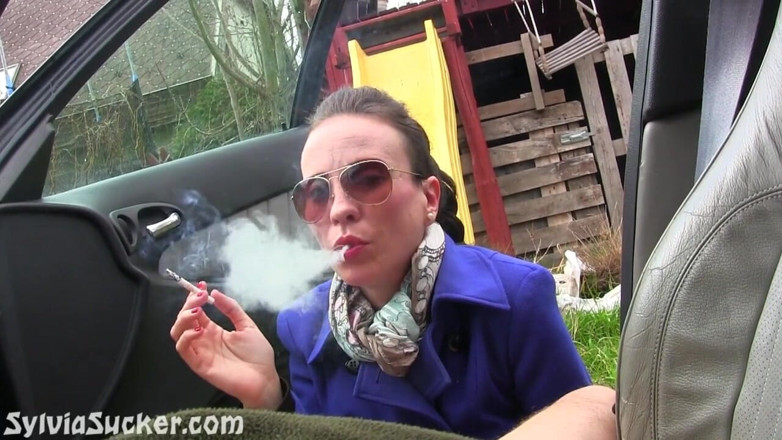Sylvia Chrystall: Sylvia Chrystall's outdoor EVE 120's smoking blowjob