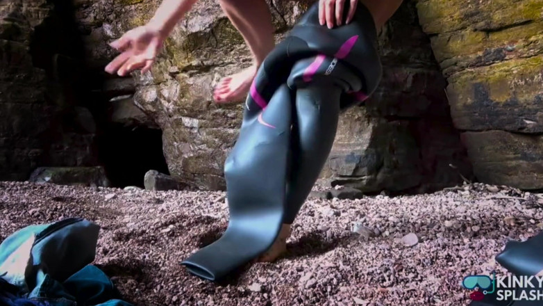 UKCuteGirl Lucy Lauren: Shiny Rubber Wetsuit Tease in Private Cave