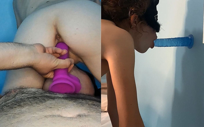 Angel Sky69: Ansiktssittande och 2 dildos en i munnen och en i fittan