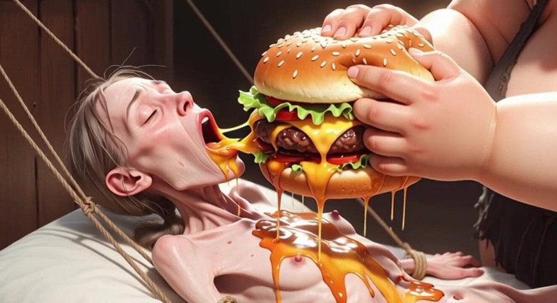 YOUR BEST FANTASY: Extremely Skinny Girl Fed by Massive SSBBW - Extreme Feederism Contrast