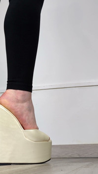Shoe Collection: White Platform Wedge Mules - Dame Olga (4k) (659)